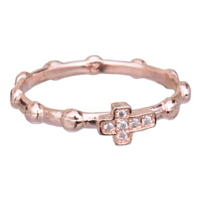 Sterling Silver Pink Gold Plated Rosary Ring